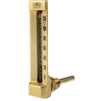 Ipari fémtokos hőmérő, könyök, 150 x 36 mm eloxált alumínium felsőrész
